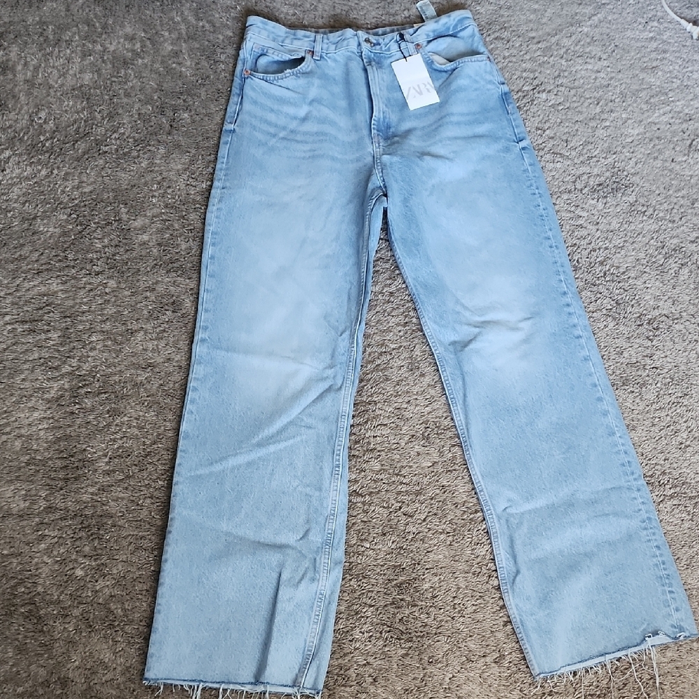 Zara Blue Flare Wide Leg Jeans Modern Elegance